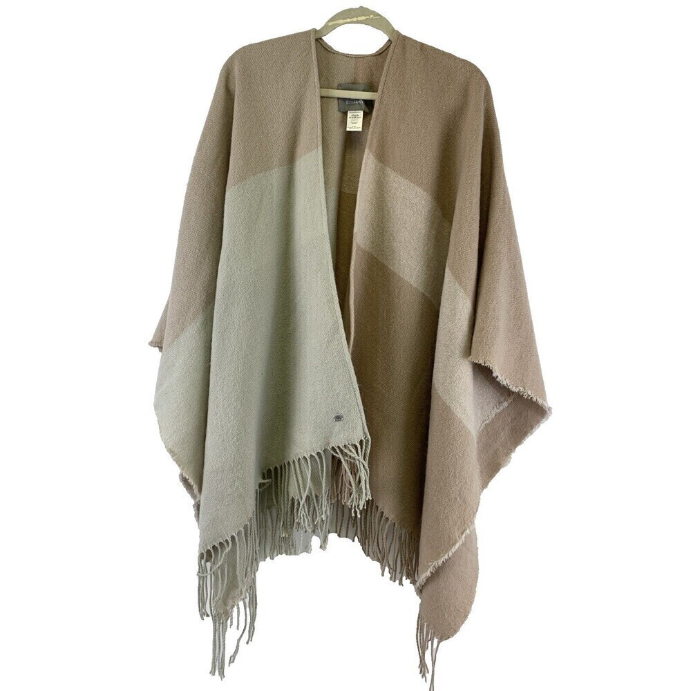 Soia And Kyo Light Pink Cream Colorblock Open Poncho Wrap Scarf Fringe Hem OS